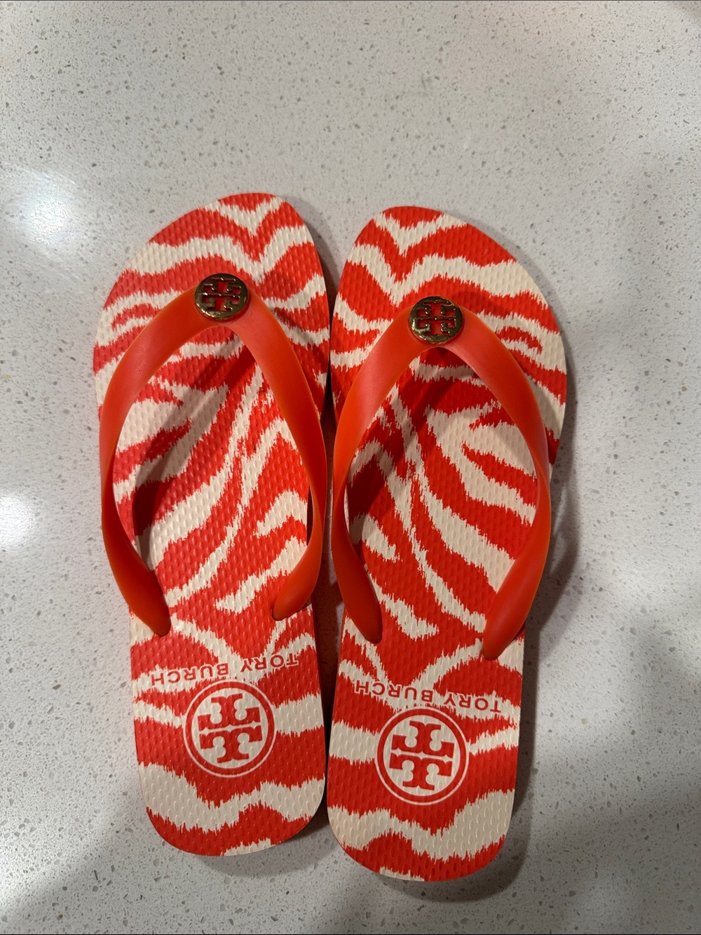 Tory Burch Kids Orange & White Zebra-Print Flip Flops